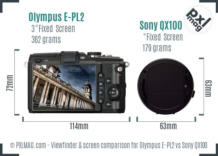 Olympus E-PL2 vs Sony QX100 Screen and Viewfinder comparison