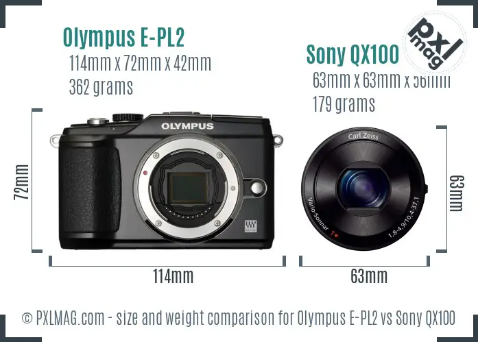Olympus E-PL2 vs Sony QX100 size comparison