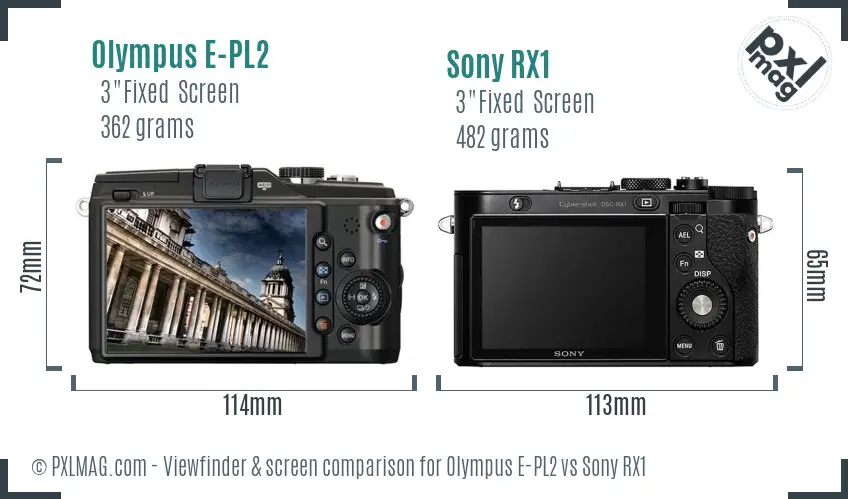 Olympus E-PL2 vs Sony RX1 Screen and Viewfinder comparison