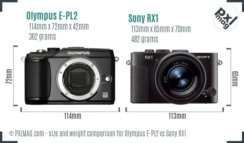 Olympus E-PL2 vs Sony RX1 size comparison