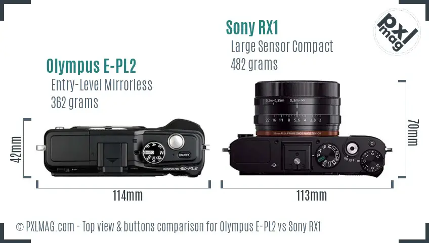 Olympus E-PL2 vs Sony RX1 top view buttons comparison