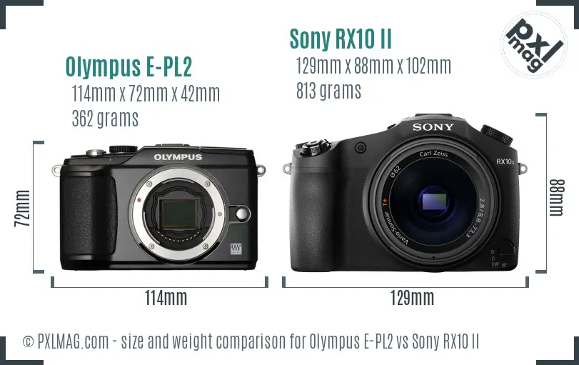 Olympus E-PL2 vs Sony RX10 II size comparison