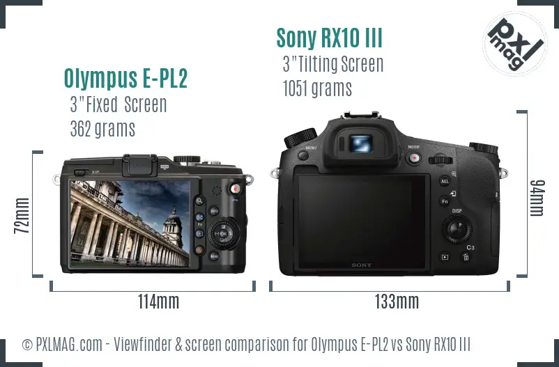 Olympus E-PL2 vs Sony RX10 III Screen and Viewfinder comparison