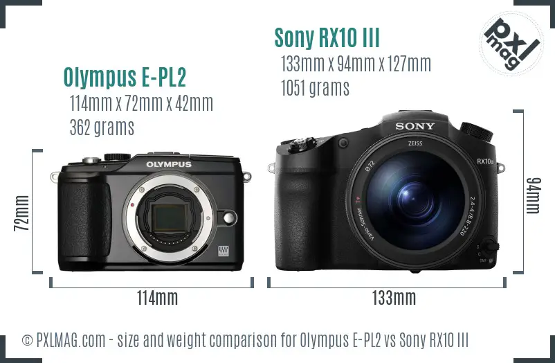Olympus E-PL2 vs Sony RX10 III size comparison