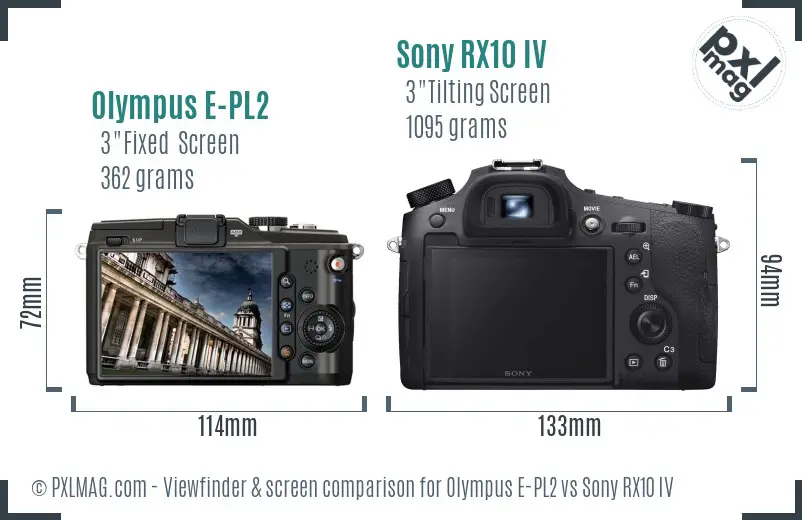 Olympus E-PL2 vs Sony RX10 IV Screen and Viewfinder comparison