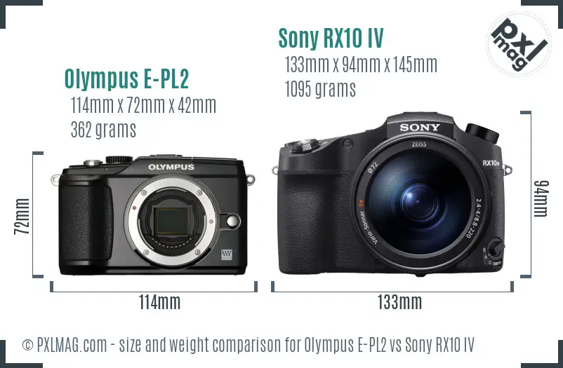 Olympus E-PL2 vs Sony RX10 IV size comparison