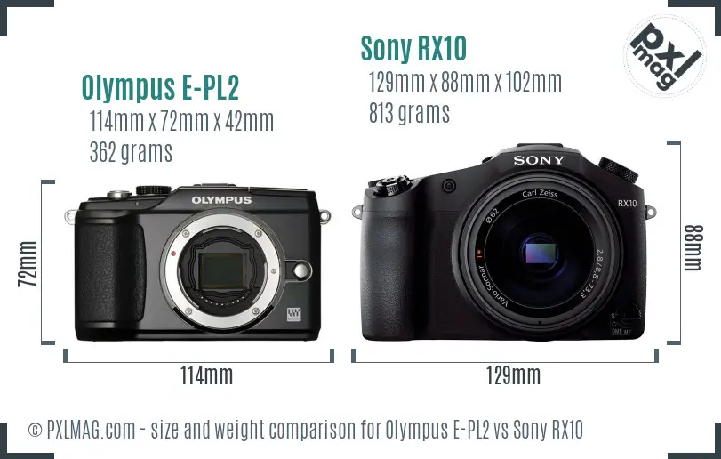 Olympus E-PL2 vs Sony RX10 size comparison