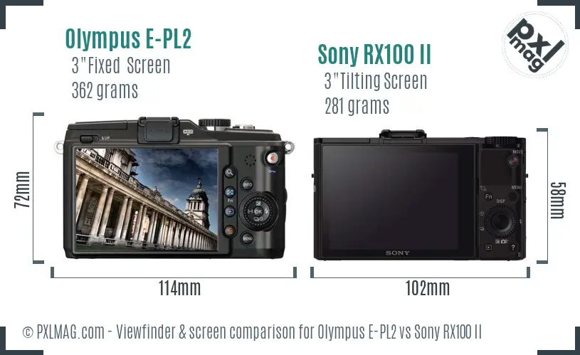 Olympus E-PL2 vs Sony RX100 II Screen and Viewfinder comparison