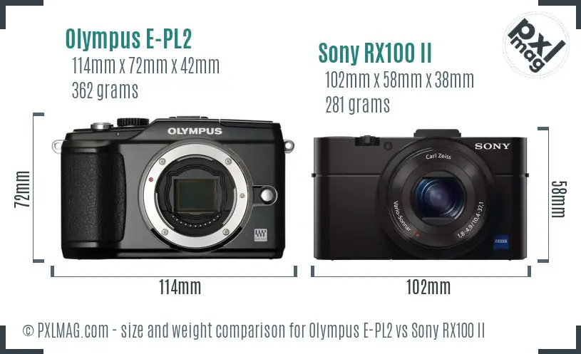 Olympus E-PL2 vs Sony RX100 II size comparison