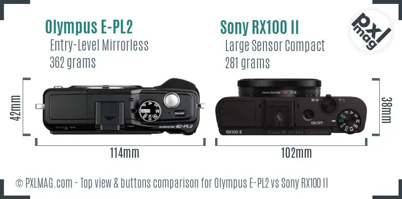 Olympus E-PL2 vs Sony RX100 II top view buttons comparison