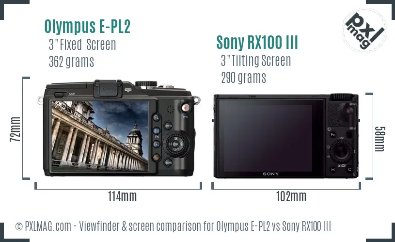 Olympus E-PL2 vs Sony RX100 III Screen and Viewfinder comparison