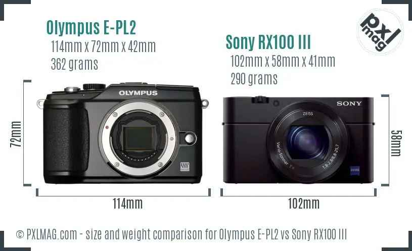 Olympus E-PL2 vs Sony RX100 III size comparison