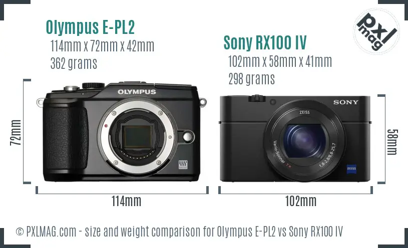Olympus E-PL2 vs Sony RX100 IV size comparison
