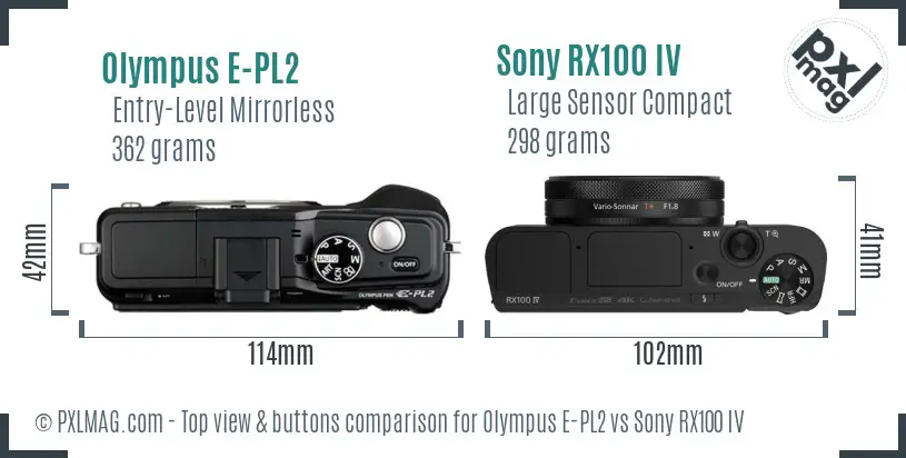 Olympus E-PL2 vs Sony RX100 IV top view buttons comparison