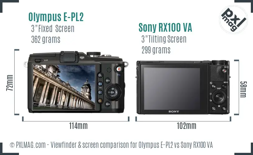 Olympus E-PL2 vs Sony RX100 VA Screen and Viewfinder comparison
