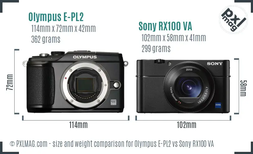 Olympus E-PL2 vs Sony RX100 VA size comparison