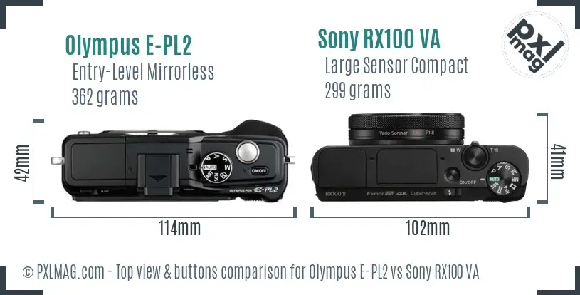 Olympus E-PL2 vs Sony RX100 VA top view buttons comparison
