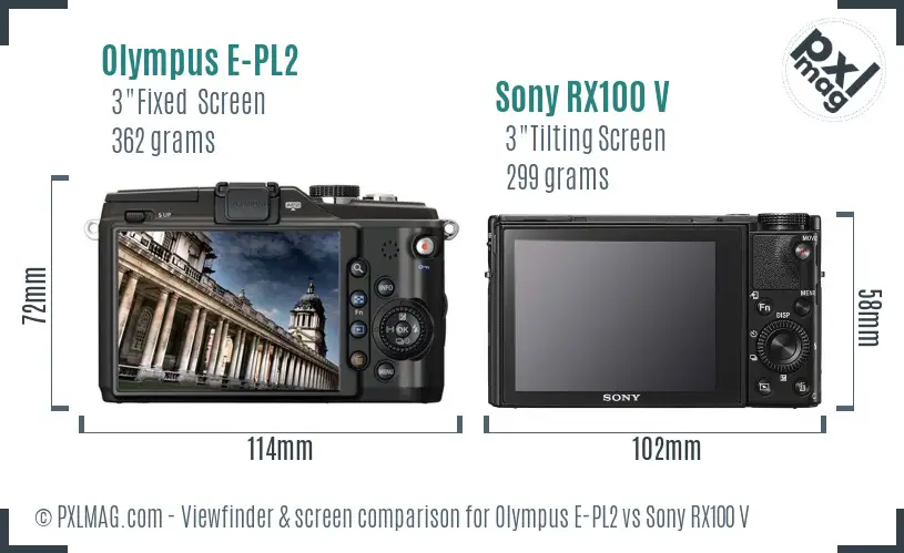 Olympus E-PL2 vs Sony RX100 V Screen and Viewfinder comparison