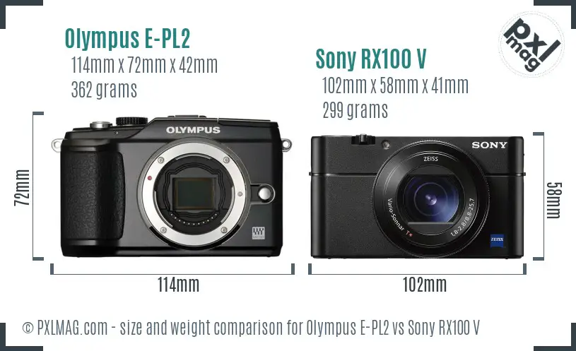 Olympus E-PL2 vs Sony RX100 V size comparison