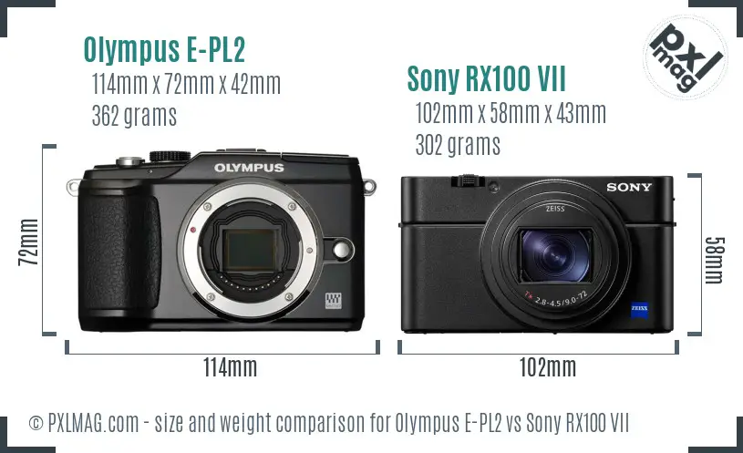 Olympus E-PL2 vs Sony RX100 VII size comparison