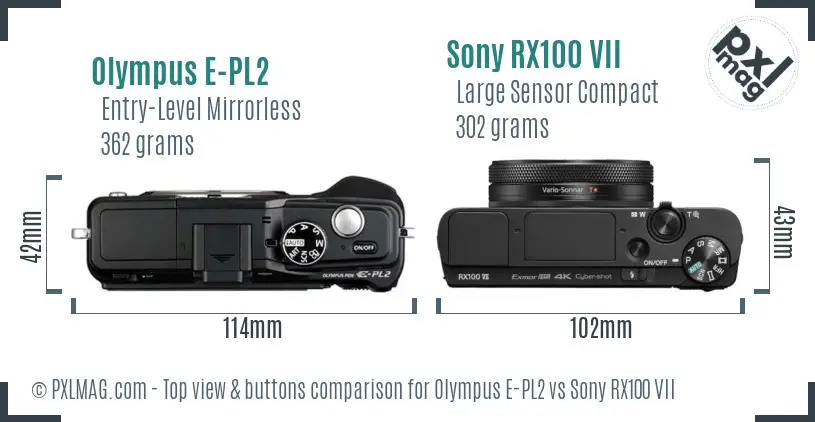 Olympus E-PL2 vs Sony RX100 VII top view buttons comparison