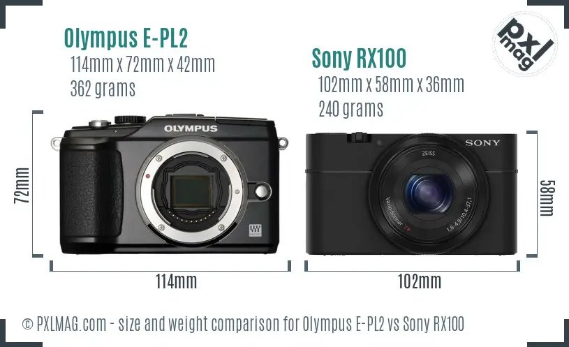 Olympus E-PL2 vs Sony RX100 size comparison