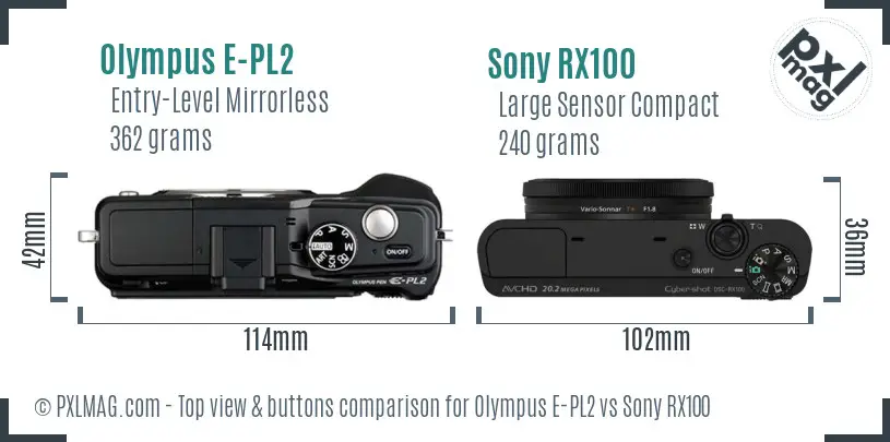 Olympus E-PL2 vs Sony RX100 top view buttons comparison