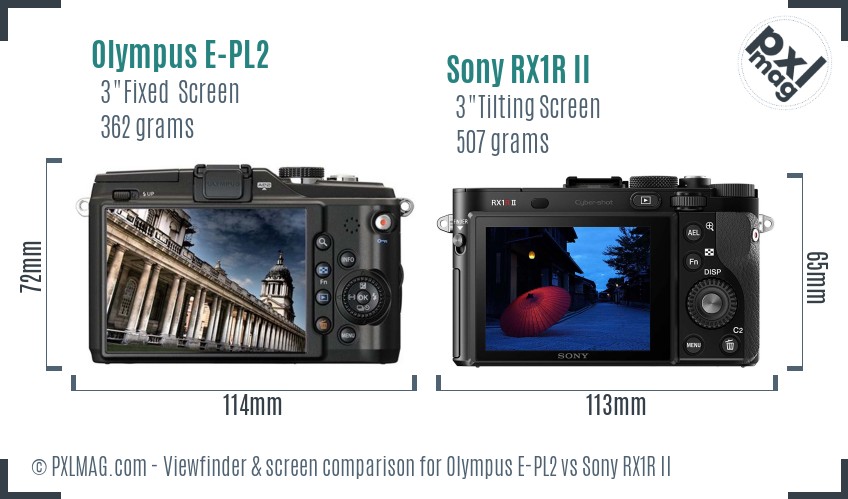 Olympus E-PL2 vs Sony RX1R II Screen and Viewfinder comparison