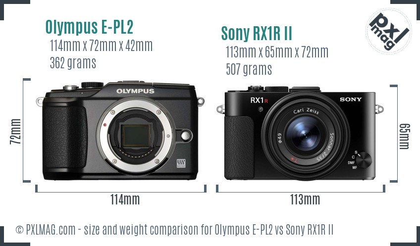 Olympus E-PL2 vs Sony RX1R II size comparison Olympus E-PL2 vs Sony RX1R II size comparison