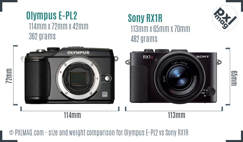 Olympus E-PL2 vs Sony RX1R size comparison