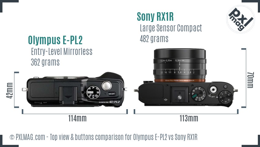 Olympus E-PL2 vs Sony RX1R top view buttons comparison