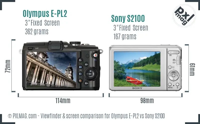 Olympus E-PL2 vs Sony S2100 Screen and Viewfinder comparison