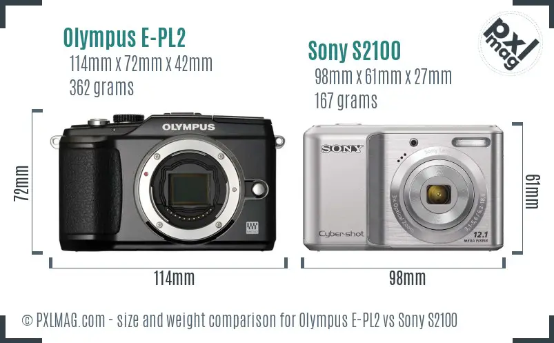 Olympus E-PL2 vs Sony S2100 size comparison