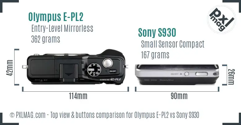 Olympus E-PL2 vs Sony S930 top view buttons comparison Olympus E-PL2 vs Sony S930 top view buttons comparison