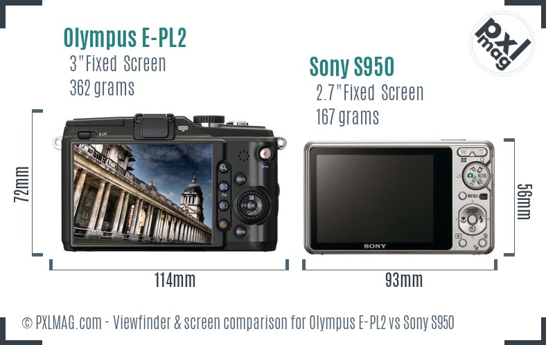 Olympus E-PL2 vs Sony S950 Screen and Viewfinder comparison