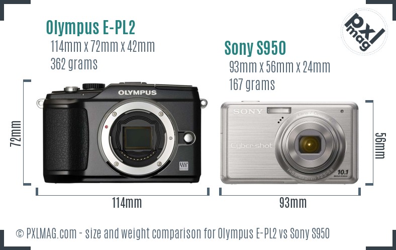 Olympus E-PL2 vs Sony S950 size comparison Olympus E-PL2 vs Sony S950 size comparison