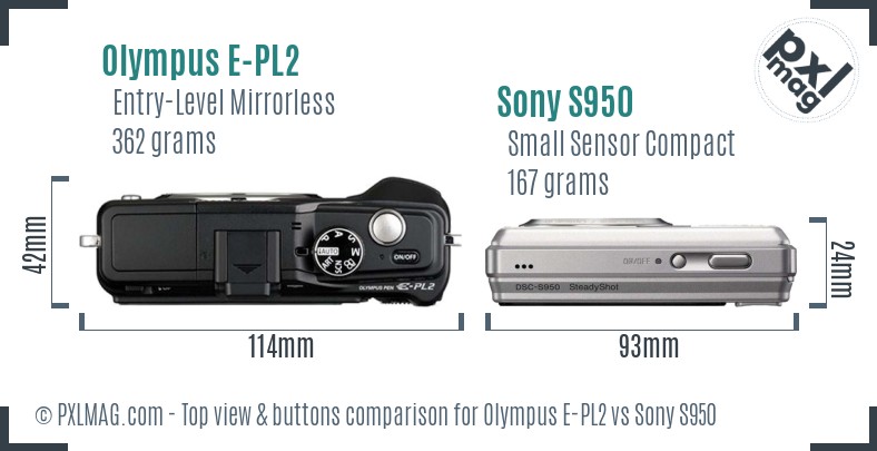 Olympus E-PL2 vs Sony S950 top view buttons comparison