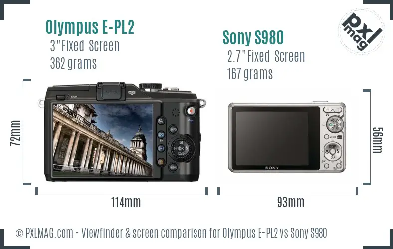 Olympus E-PL2 vs Sony S980 Screen and Viewfinder comparison