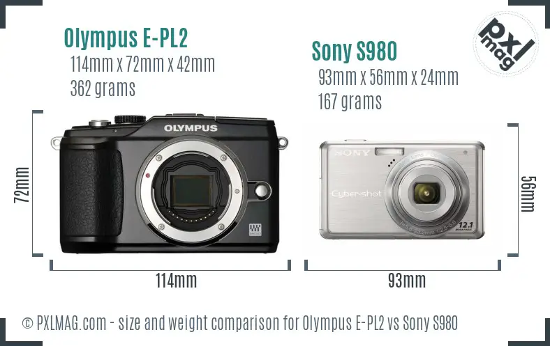 Olympus E-PL2 vs Sony S980 size comparison