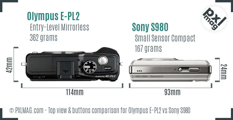 Olympus E-PL2 vs Sony S980 top view buttons comparison