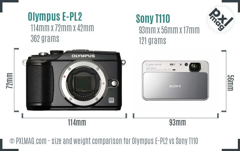 Olympus E-PL2 vs Sony T110 size comparison Olympus E-PL2 vs Sony T110 size comparison