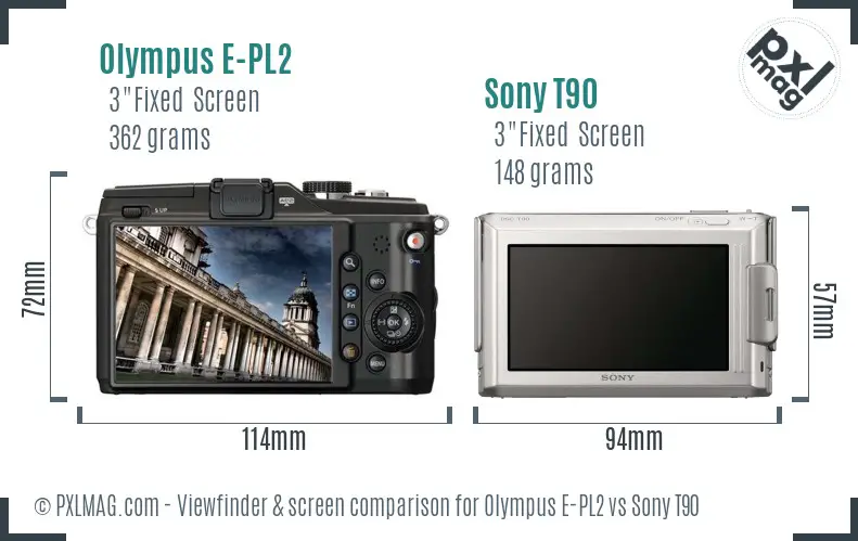 Olympus E-PL2 vs Sony T90 Screen and Viewfinder comparison