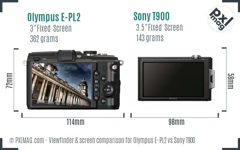 Olympus E-PL2 vs Sony T900 Screen and Viewfinder comparison