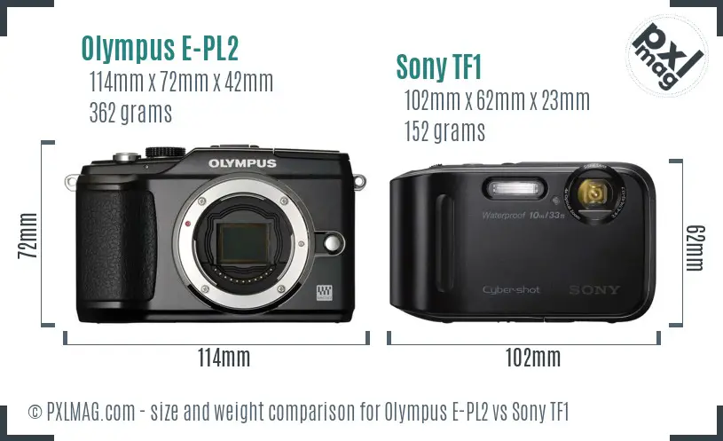 Olympus E-PL2 vs Sony TF1 size comparison