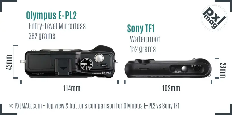 Olympus E-PL2 vs Sony TF1 top view buttons comparison