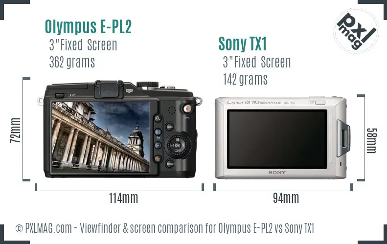Olympus E-PL2 vs Sony TX1 Screen and Viewfinder comparison Olympus E-PL2 vs Sony TX1 Screen and Viewfinder comparison