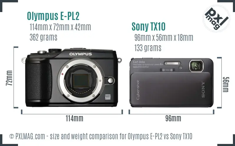 Olympus E-PL2 vs Sony TX10 size comparison