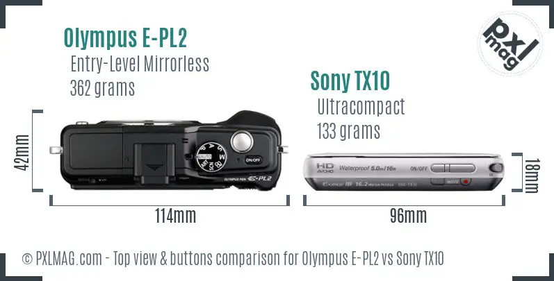 Olympus E-PL2 vs Sony TX10 top view buttons comparison