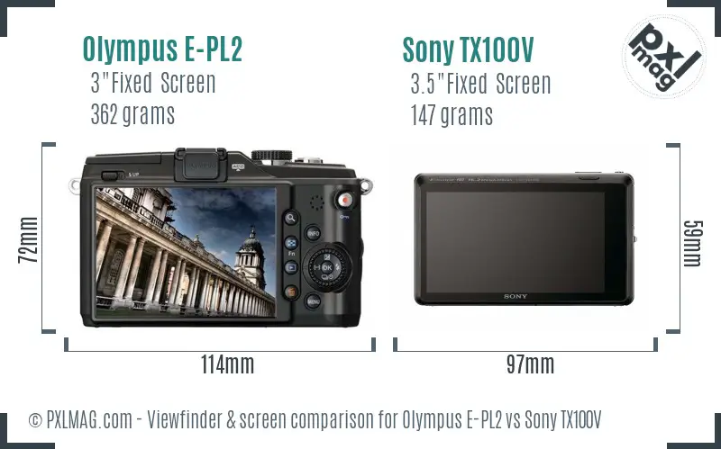 Olympus E-PL2 vs Sony TX100V Screen and Viewfinder comparison Olympus E-PL2 vs Sony TX100V Screen and Viewfinder comparison
