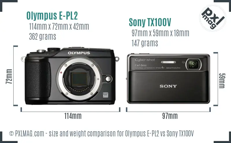 Olympus E-PL2 vs Sony TX100V size comparison Olympus E-PL2 vs Sony TX100V size comparison